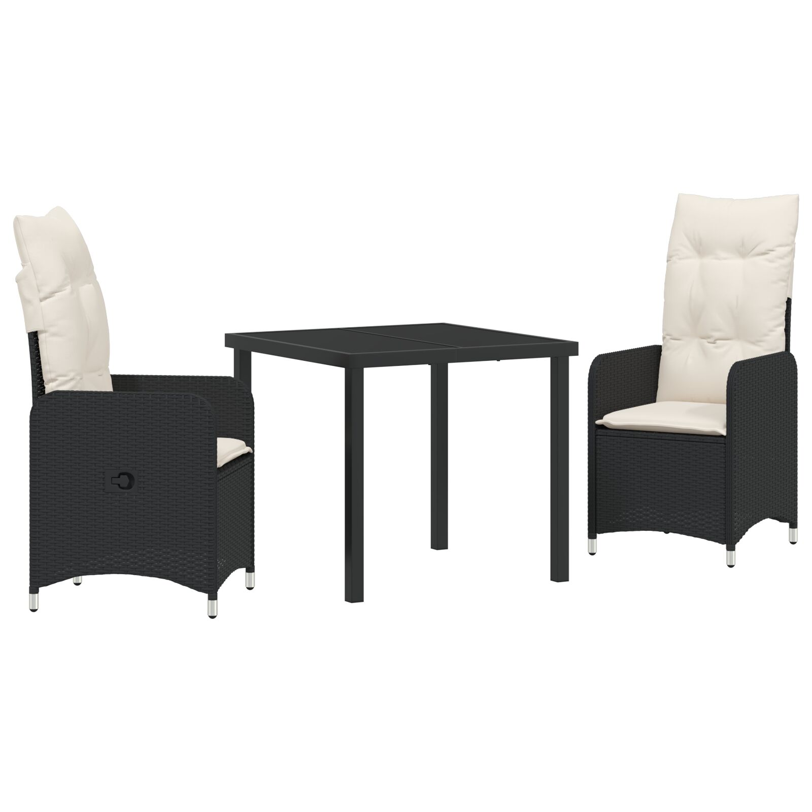 3-teiliges Garten-Esszimmer Set mit Kissen Schwarz Poly Rattan 3-teiliges Garten-Esszimmer Set mit Kissen Schwarz Poly Rattan