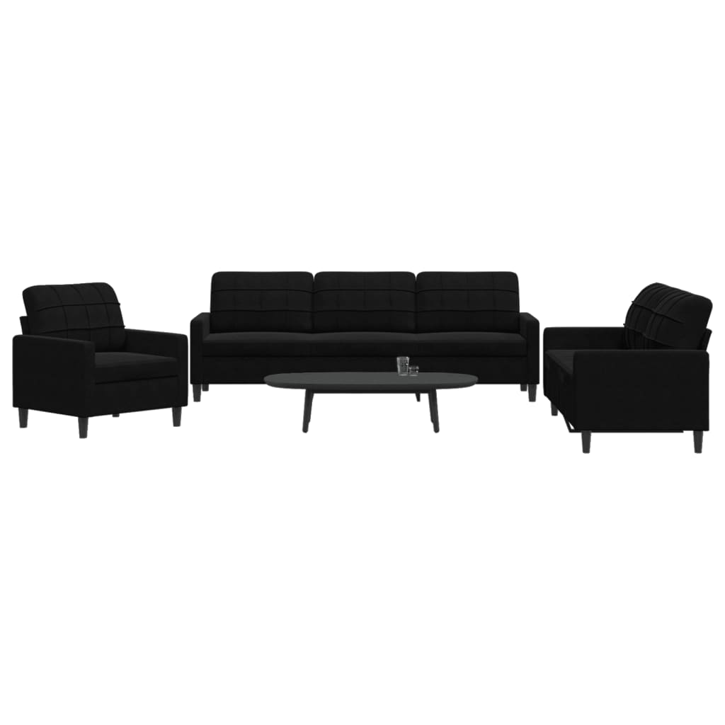 3-tlg. Sofagarnitur mit Kissen Schwarz Samt 3-tlg. Sofagarnitur mit Kissen Schwarz Samt