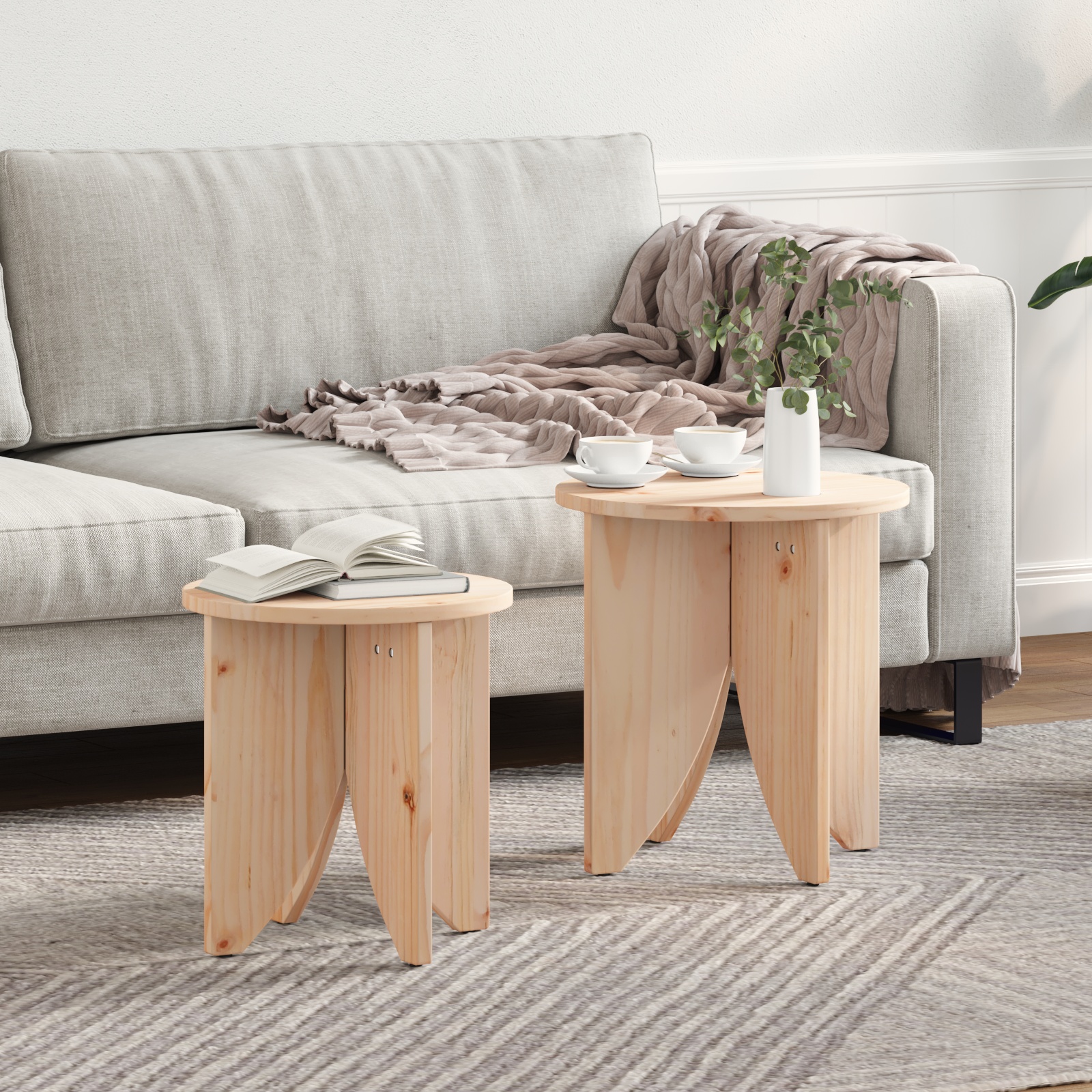 Couchtisch 2 pcs Natürlich 41,5 x 41,5 x 44 cm Massivkiefer