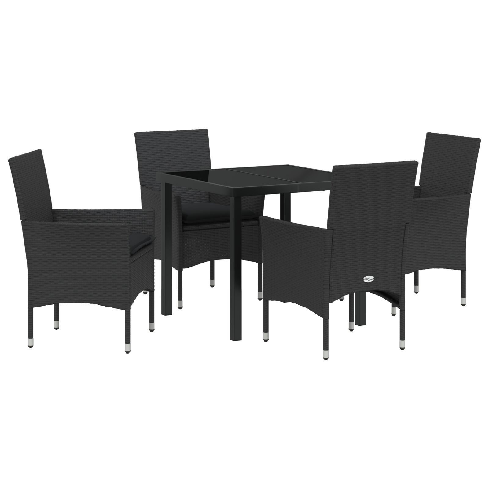 5-teiliges Garten Essset mit Kissen Schwarz Poly Rattan, Gartentisch Schwarz 80x80x73 cm Sicherheitsglas 5-teiliges Garten Essset mit Kissen Schwarz Poly Rattan, Gartentisch Schwarz 80x80x73 cm Sicherheitsglas