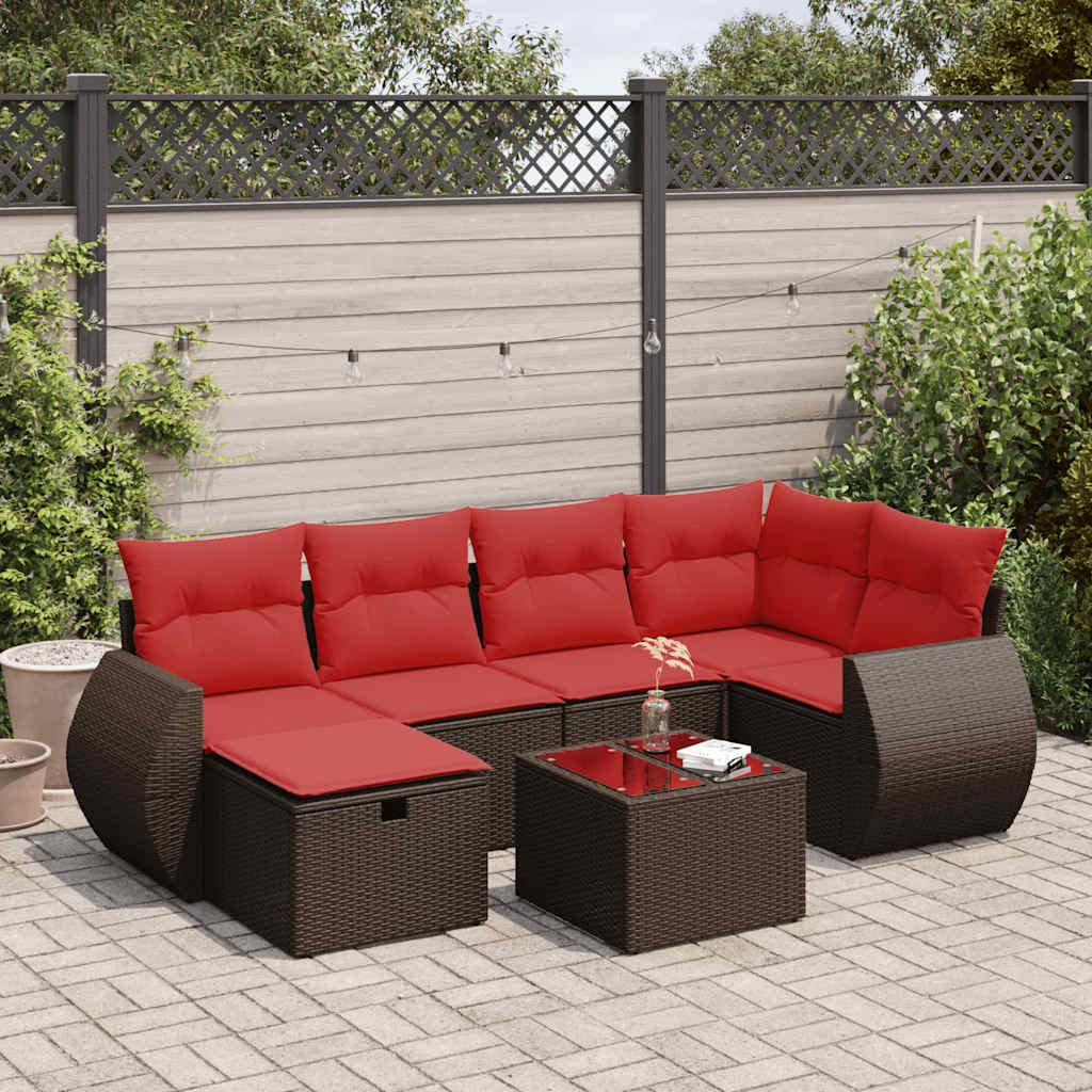 7-tlg. Garten-Sofagarnitur mit Kissen Braun Poly Rattan 7-tlg. Garten-Sofagarnitur mit Kissen Braun Poly Rattan