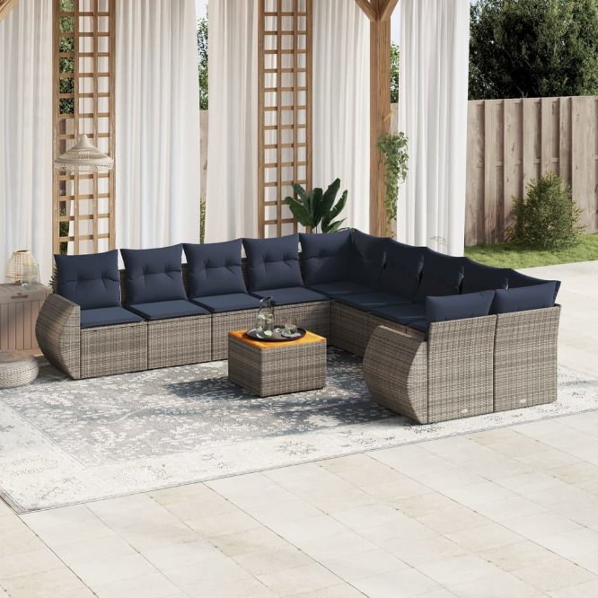11-teiliges Gartensofa-Set mit Kissen, grau, Polyrattan 11-teiliges Gartensofa-Set mit Kissen, grau, Polyrattan
