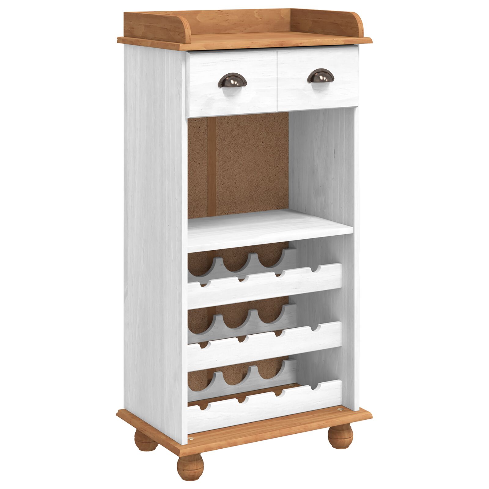 Weinschrank "ASKIM" mit 12 Flaschenhaltern Weiß Massivholz Kiefer