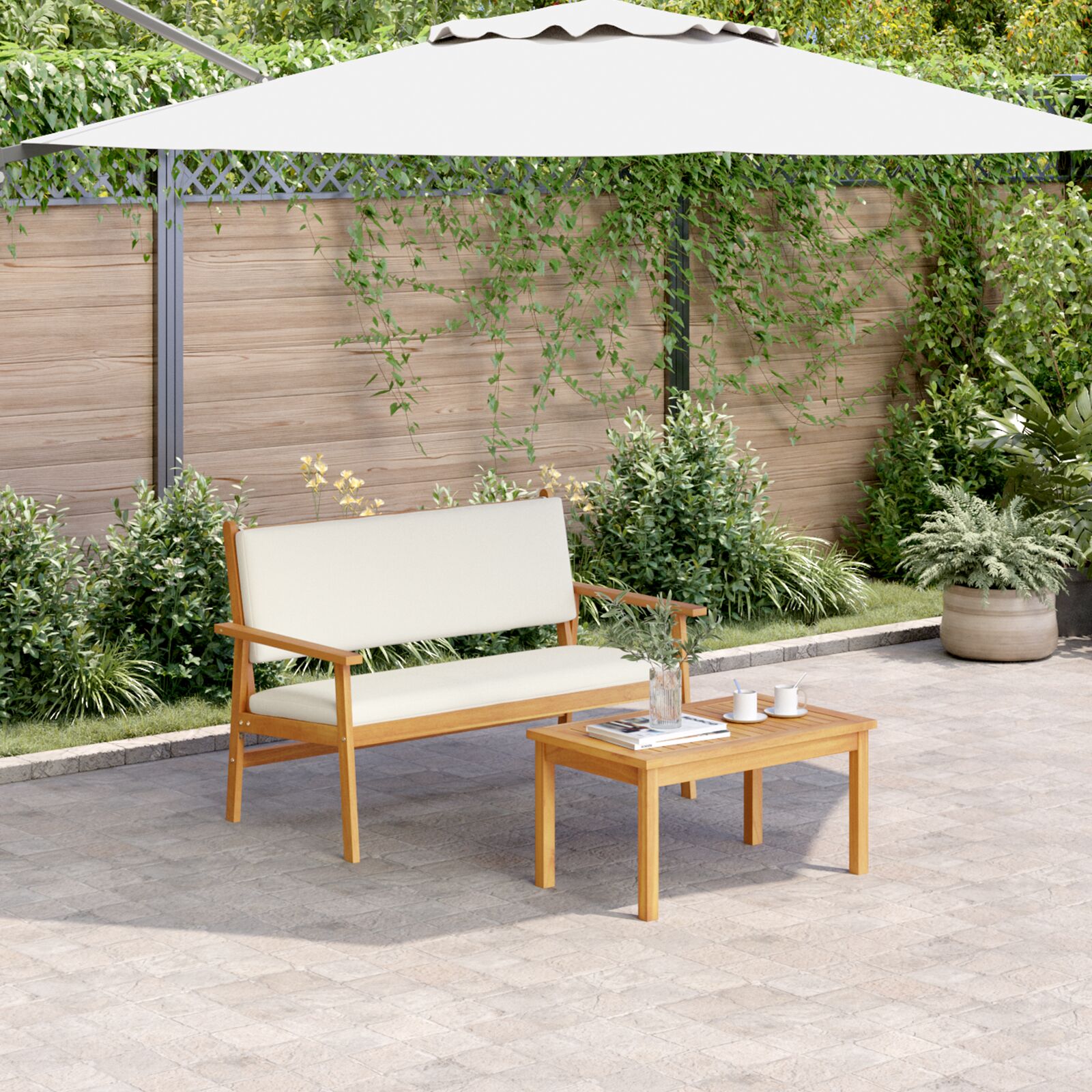 vidaXL 4-teilige Garten-Sofagarnitur mit Kissen aus massivem Akazienholz