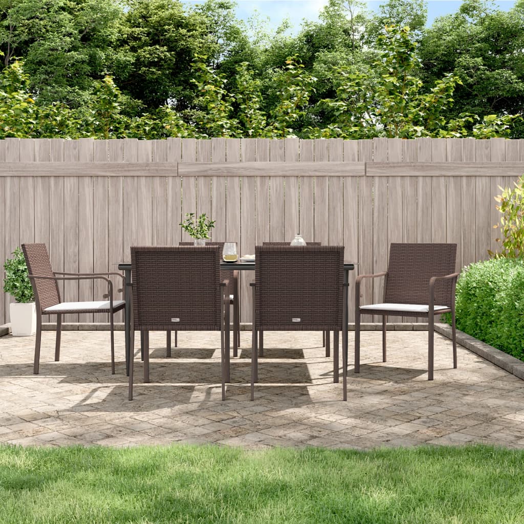 7-tlg. Garten-Essgruppe mit Kissen Poly Rattan und Stahl 7-tlg. Garten-Essgruppe mit Kissen Poly Rattan und Stahl