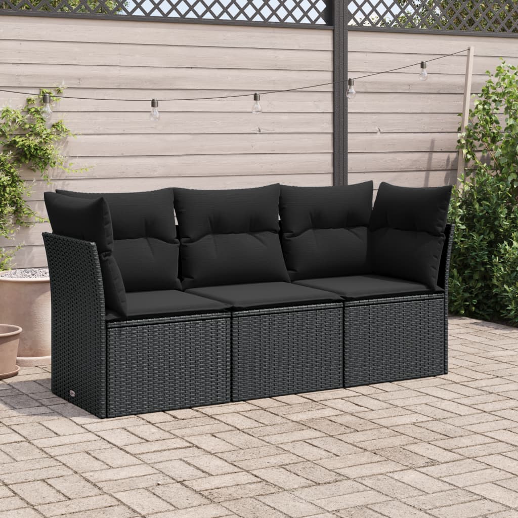 3-tlg. Garten-Sofagarnitur mit Kissen Schwarz Poly Rattan 3-tlg. Garten-Sofagarnitur mit Kissen Schwarz Poly Rattan