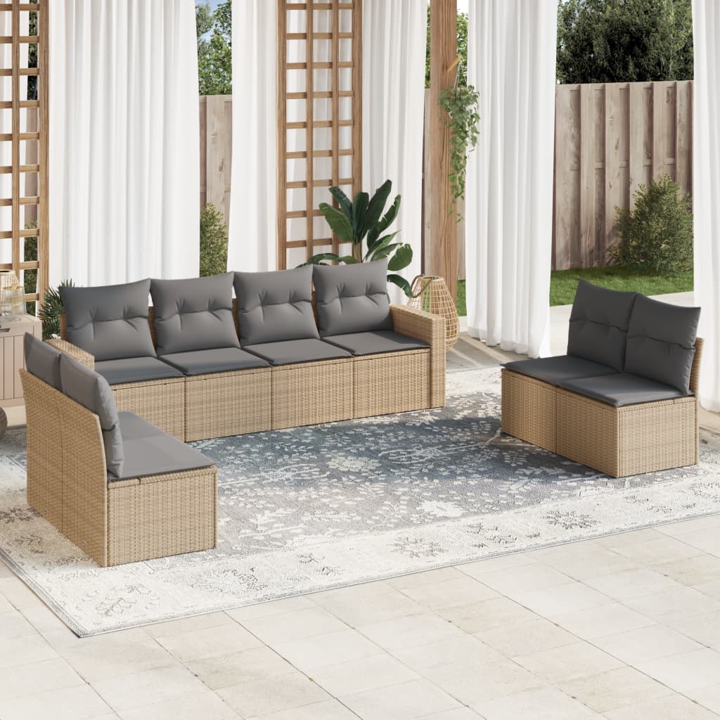 9-tlg. Garten-Sofagarnitur mit Kissen Beige Poly Rattan 9-tlg. Garten-Sofagarnitur mit Kissen Beige Poly Rattan