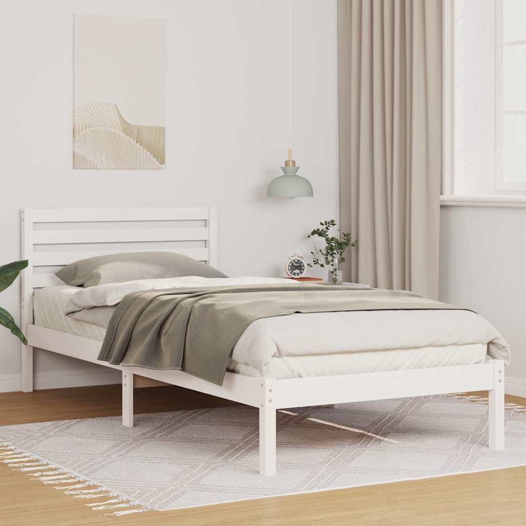Bettgestell mit Kopfteil Weiß 90 x 210 cm Massivkiefer