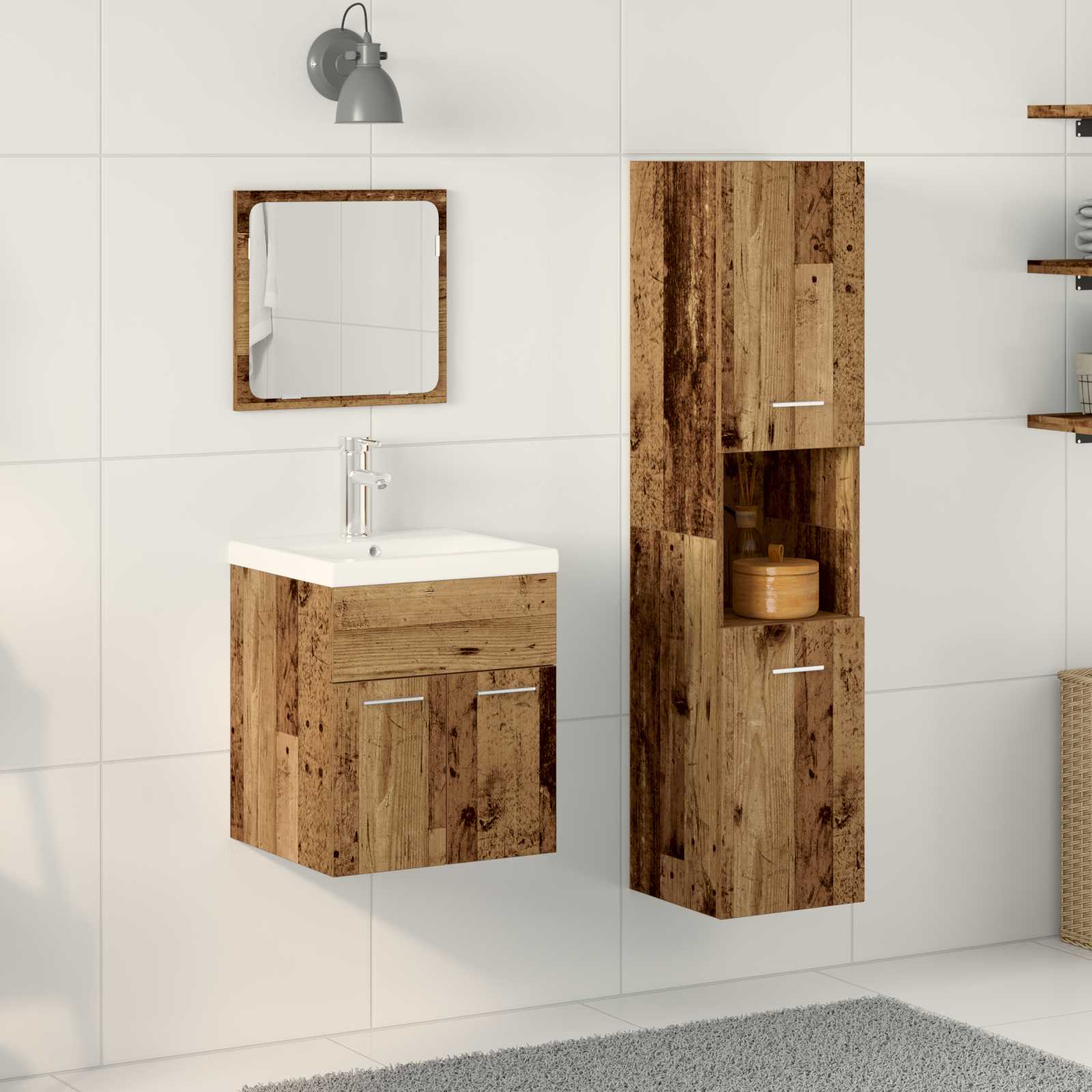 3-teiliges Badezimmermöbelset Alter Holz Werkholz