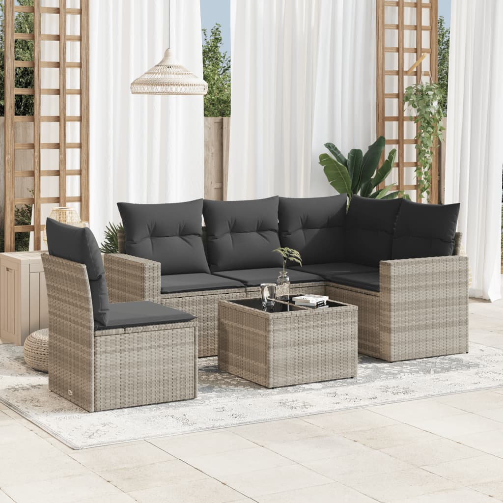 6-tlg. Garten-Sofagarnitur mit Kissen Hellgrau Poly Rattan 6-tlg. Garten-Sofagarnitur mit Kissen Hellgrau Poly Rattan