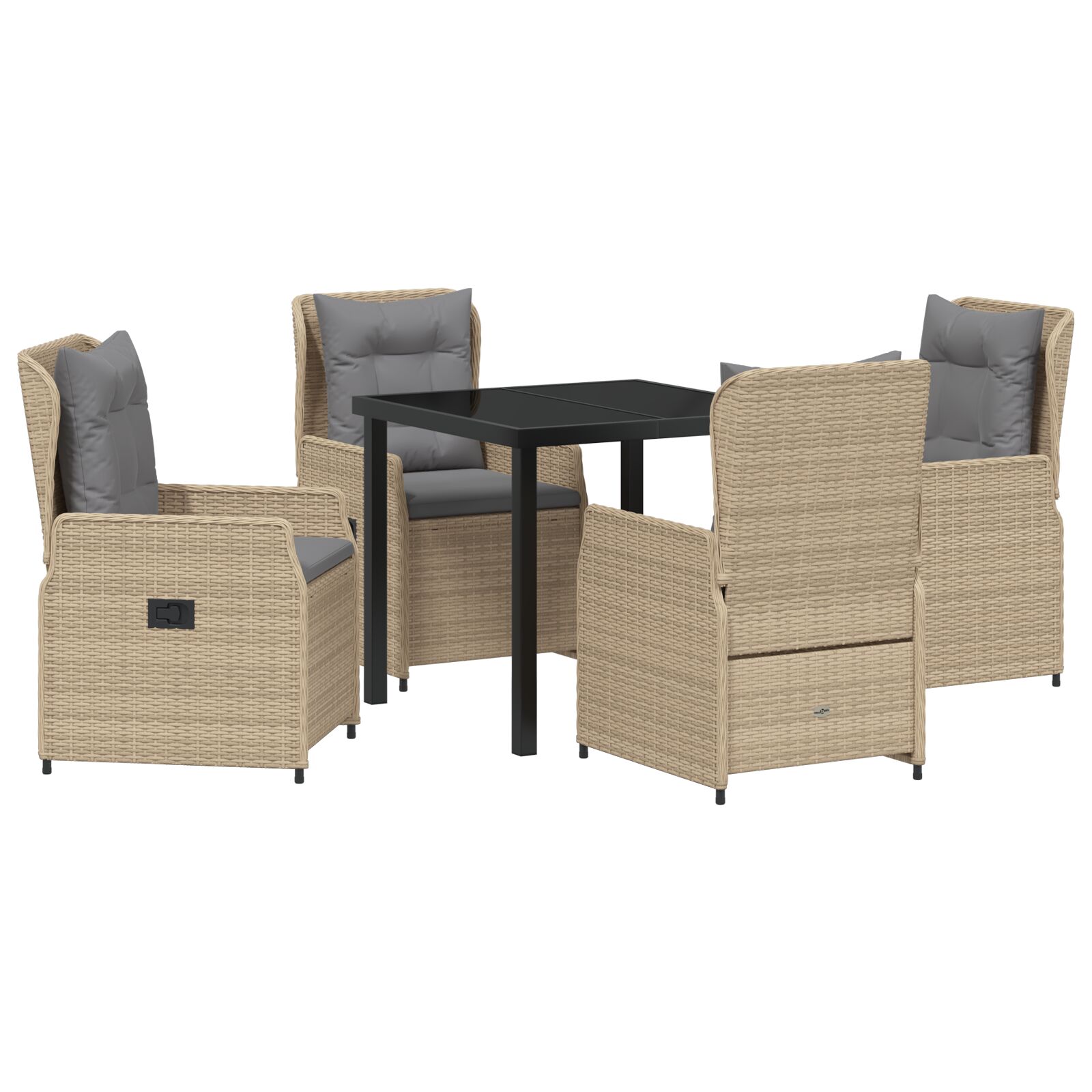 5-teilige Garten Essgruppe Beige Poly Rattan, Gartentisch Schwarz 80x80x73 cm Sicherheitsglas 5-teilige Garten Essgruppe Beige Poly Rattan, Gartentisch Schwarz 80x80x73 cm Sicherheitsglas