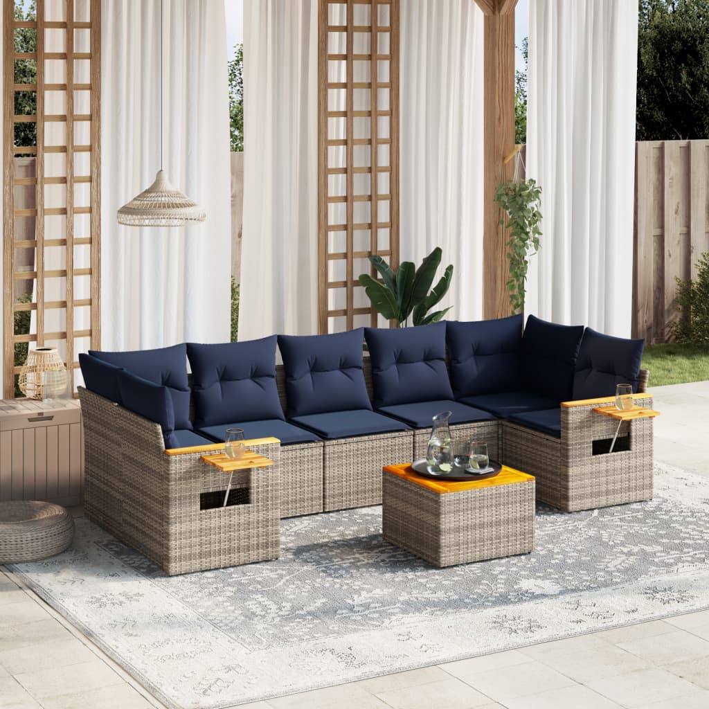 8-tlg. Garten-Sofagarnitur mit Kissen Grau Poly Rattan 8-tlg. Garten-Sofagarnitur mit Kissen Grau Poly Rattan