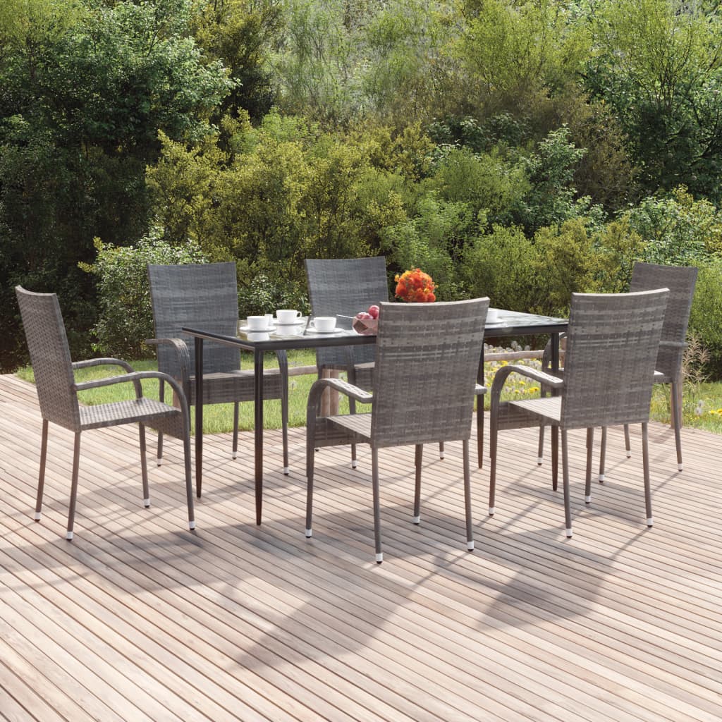 7-tlg. Garten-Essgruppe Grau Poly Rattan 7-tlg. Garten-Essgruppe Grau Poly Rattan