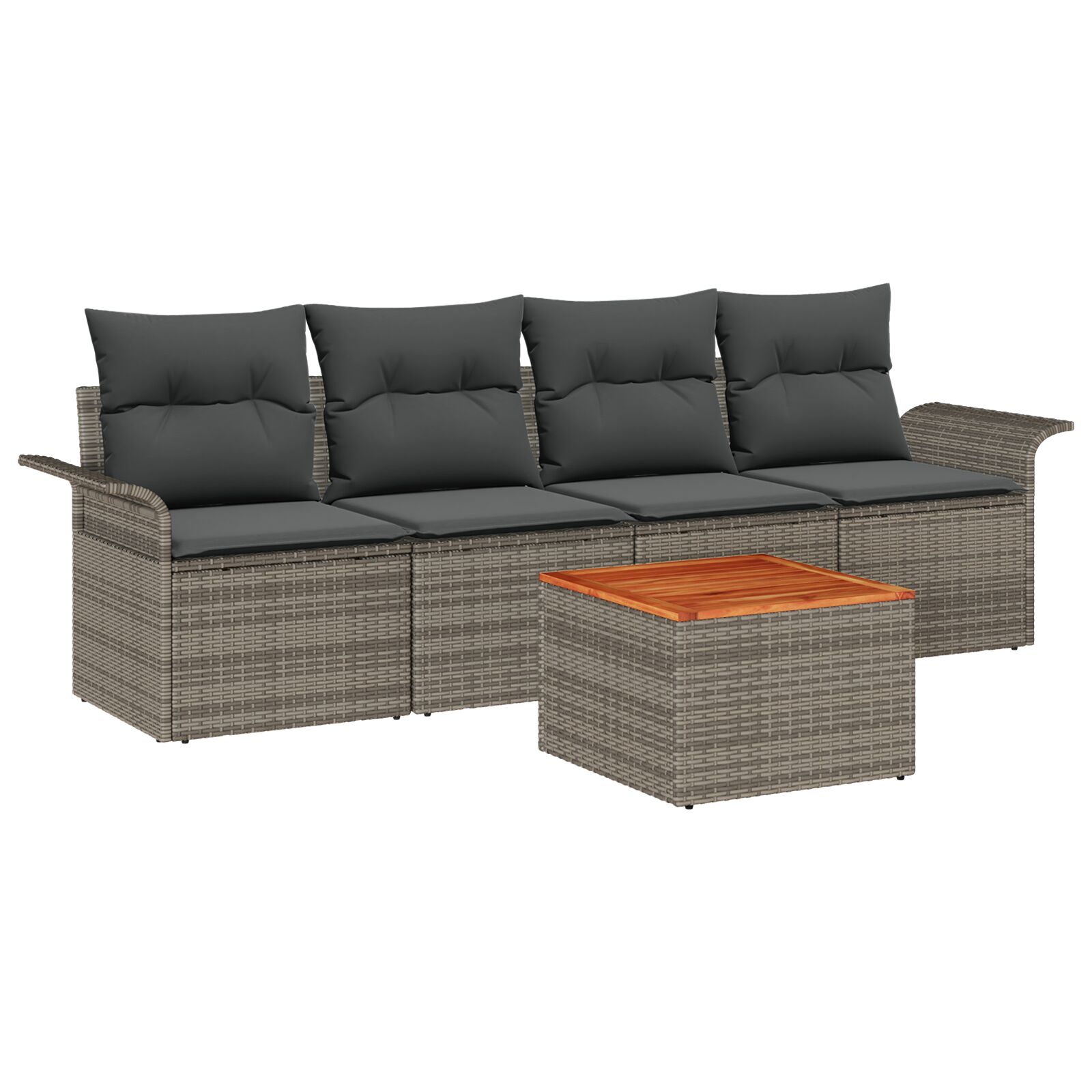 5-teiliges Garten Sofa Set mit Kissen Grau Poly Rattan Akazie, 2-Sitzer Garten Sofa mit Stauraum & Kissen Grau Poly Rattan 5-teiliges Garten Sofa Set mit Kissen Grau Poly Rattan Akazie, 2-Sitzer Garten Sofa mit Stauraum & Kissen Grau Poly Rattan
