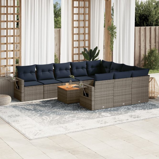 11-teiliges Gartensofa-Set mit Kissen, grau, Polyrattan 11-teiliges Gartensofa-Set mit Kissen, grau, Polyrattan