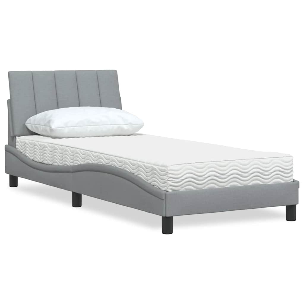 Bett mit Matratze Hellgrau 90x190 cm Stoff