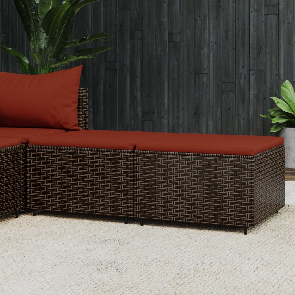 Gartenhocker mit Kissen 2 Stk. Braun Poly Rattan Gartenhocker mit Kissen 2 Stk. Braun Poly Rattan