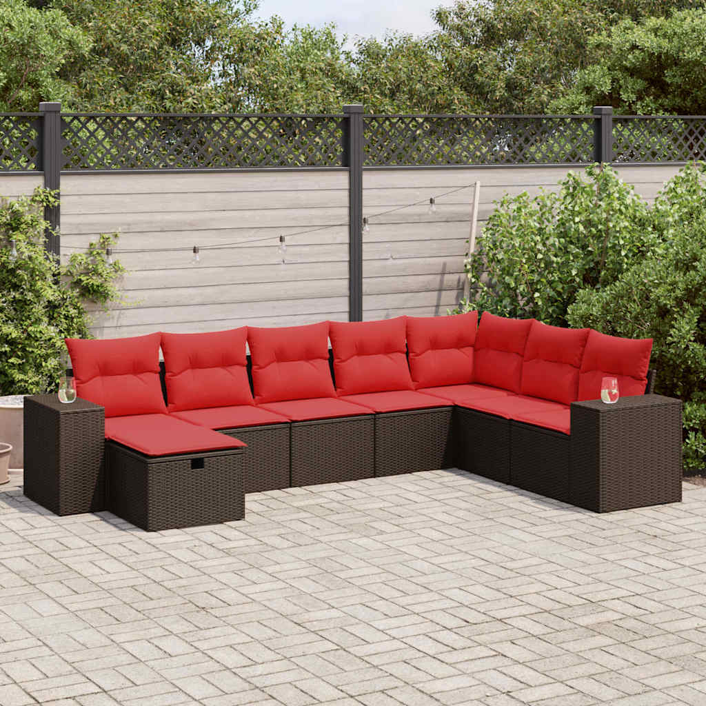 8-tlg. Garten-Sofagarnitur mit Kissen Braun Poly Rattan 8-tlg. Garten-Sofagarnitur mit Kissen Braun Poly Rattan