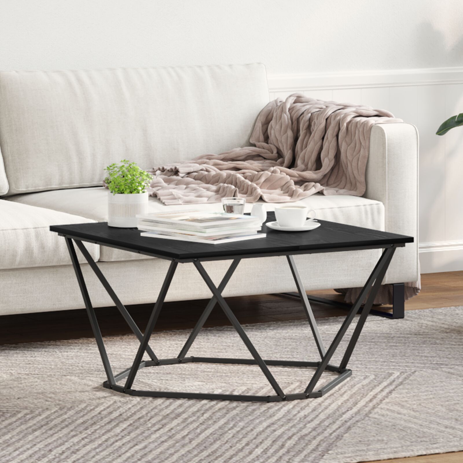 vidaXL Schwarze Eiche Metall Mittel Stylisch Couchtisch Rechteckig
