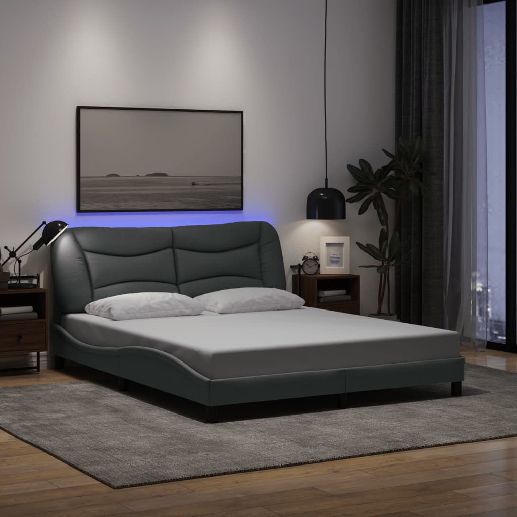 Bettgestell mit LED ohne Matratze "Hvar" Hellgrau 160x200 cm Stoff