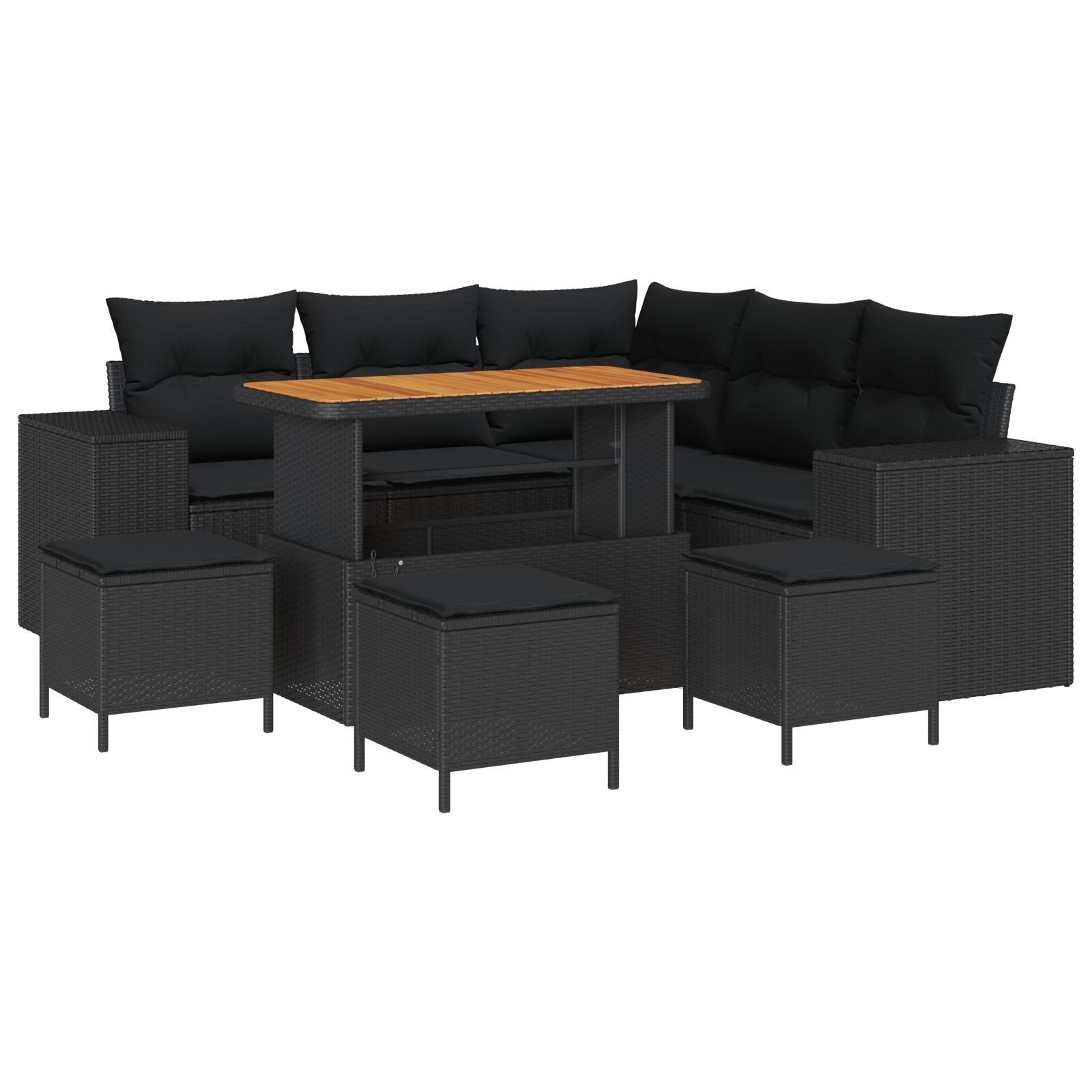 9-teiliges Garten Sofa Set mit Kissen Schwarz Poly Rattan Akazie, 4-teiliges Garten Essset mit Kissen Schwarz Poly Rattan Akazie 9-teiliges Garten Sofa Set mit Kissen Schwarz Poly Rattan Akazie, 4-teiliges Garten Essset mit Kissen Schwarz Poly Rattan Akazie