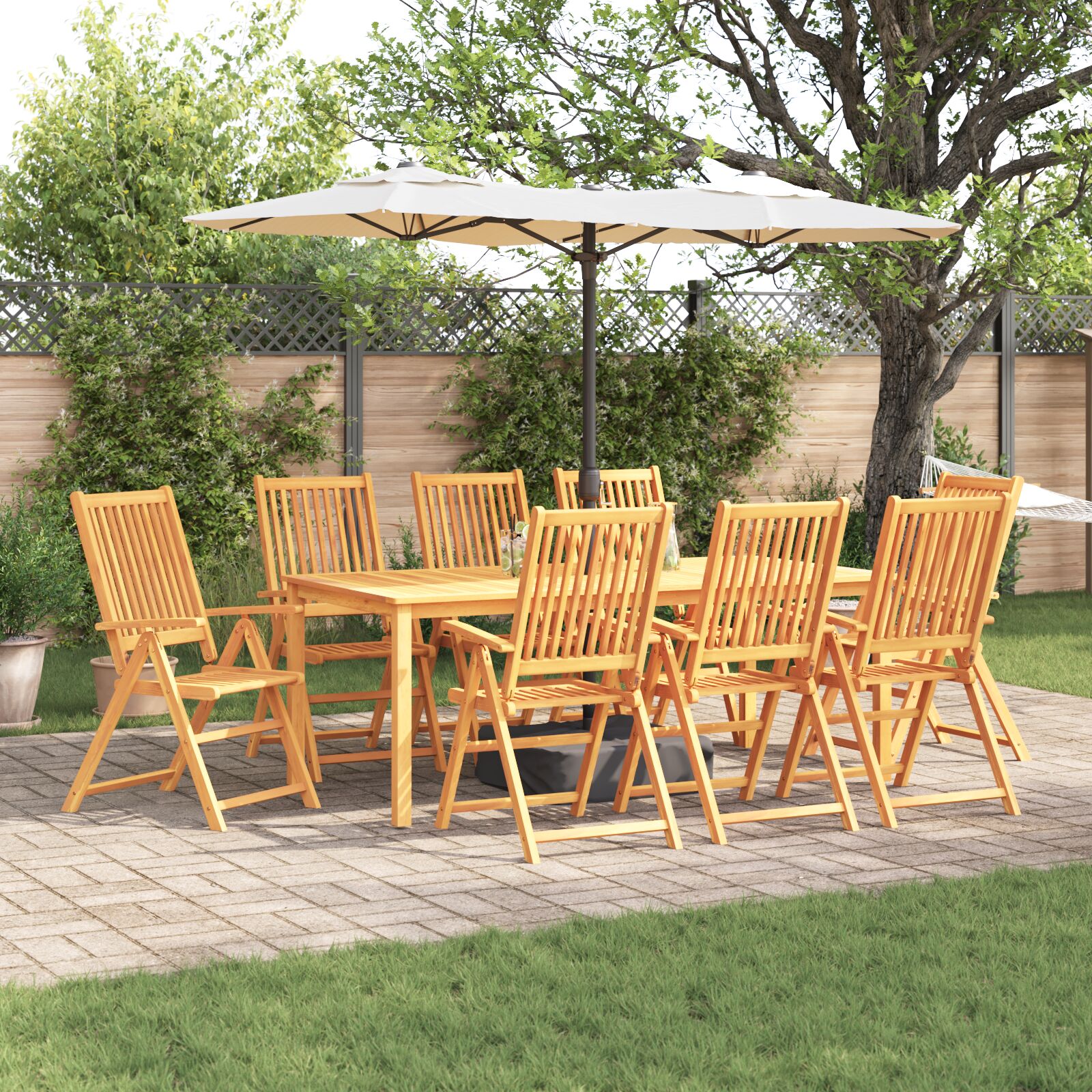 vidaXL 9-teiliges Garten-Esstisch-Set aus massivem Akazienholz, klappbar vidaXL 9-teiliges Garten-Esstisch-Set aus massivem Akazienholz, klappbar
