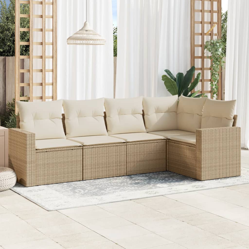 5-tlg. Garten-Sofagarnitur mit Kissen Beige Poly Rattan 5-tlg. Garten-Sofagarnitur mit Kissen Beige Poly Rattan