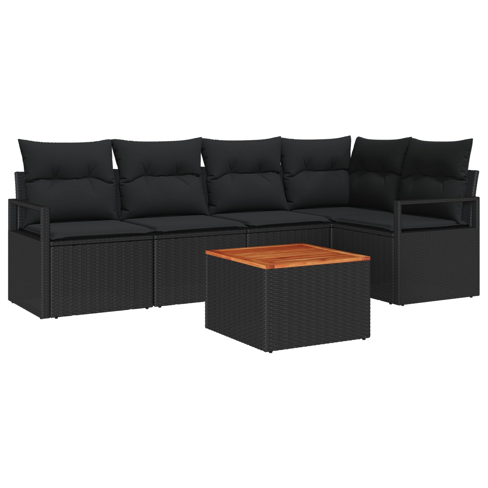 6-teiliges Garten-Sofa-Set mit Kissen Schwarz Poly-Rattan Akazie, 2-Sitzer Garten-Sofa mit Kissen Schwarz Poly-Rattan 6-teiliges Garten-Sofa-Set mit Kissen Schwarz Poly-Rattan Akazie, 2-Sitzer Garten-Sofa mit Kissen Schwarz Poly-Rattan