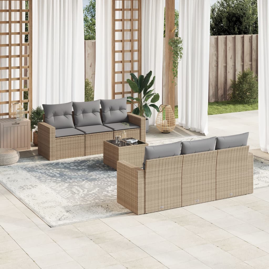 7-tlg. Garten-Sofagarnitur mit Kissen Beige Poly Rattan 7-tlg. Garten-Sofagarnitur mit Kissen Beige Poly Rattan