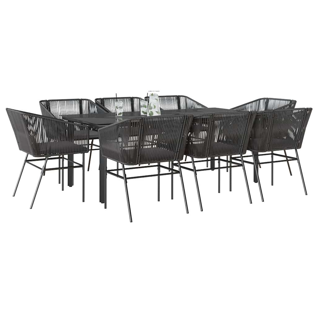 9-tlg. Garten-Essgruppe mit Kissen Schwarz Poly Rattan Glas 9-tlg. Garten-Essgruppe mit Kissen Schwarz Poly Rattan Glas