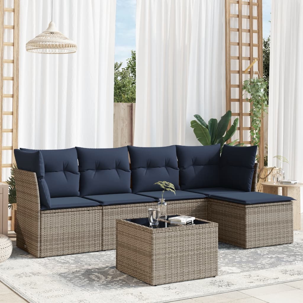 6-tlg. Garten-Sofagarnitur mit Kissen Grau Poly Rattan 6-tlg. Garten-Sofagarnitur mit Kissen Grau Poly Rattan