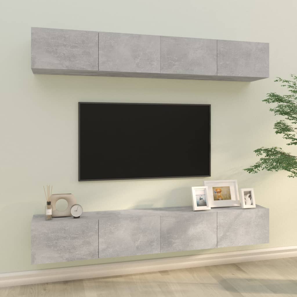 TV-Wandschränke 4 Stk. Betongrau 100x30x30 cm