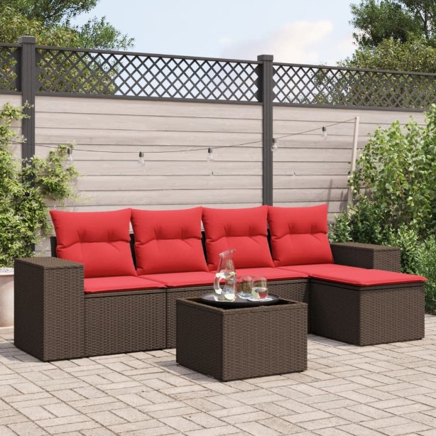6-teiliges Gartensofa-Set mit Kissen, braun, Polyrattan 6-teiliges Gartensofa-Set mit Kissen, braun, Polyrattan