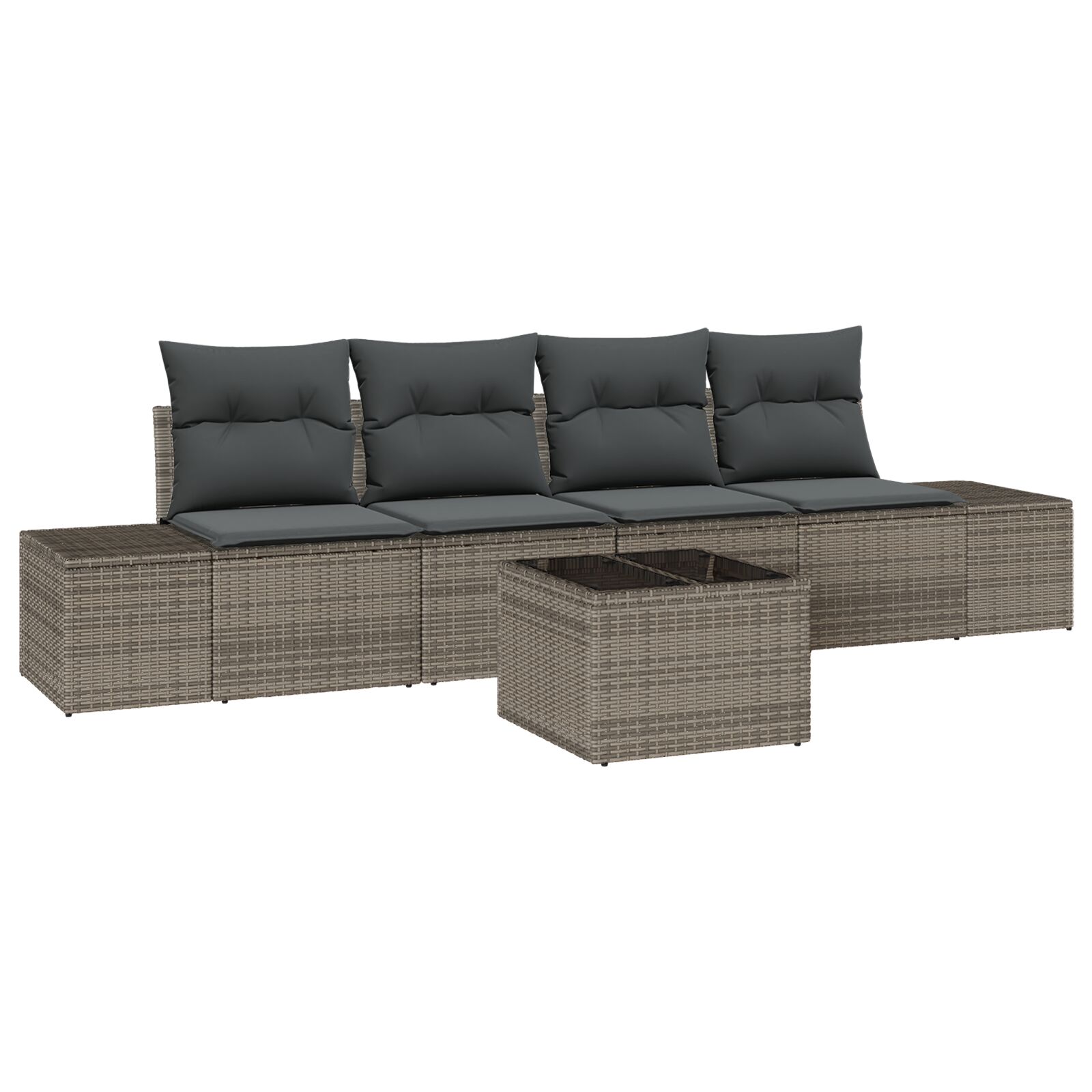 5-teiliges Garten Sofa Set mit Kissen Grau Poly Rattan 5-teiliges Garten Sofa Set mit Kissen Grau Poly Rattan