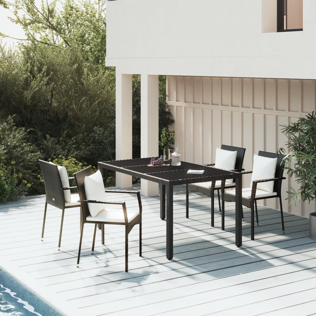 5-tlg. Garten-Essgruppe mit Kissen Schwarz Poly Rattan 5-tlg. Garten-Essgruppe mit Kissen Schwarz Poly Rattan