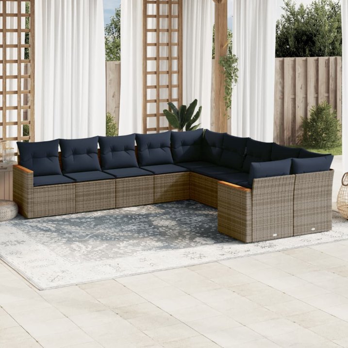10-teiliges Gartensofa-Set mit Kissen, grau, Polyrattan 10-teiliges Gartensofa-Set mit Kissen, grau, Polyrattan