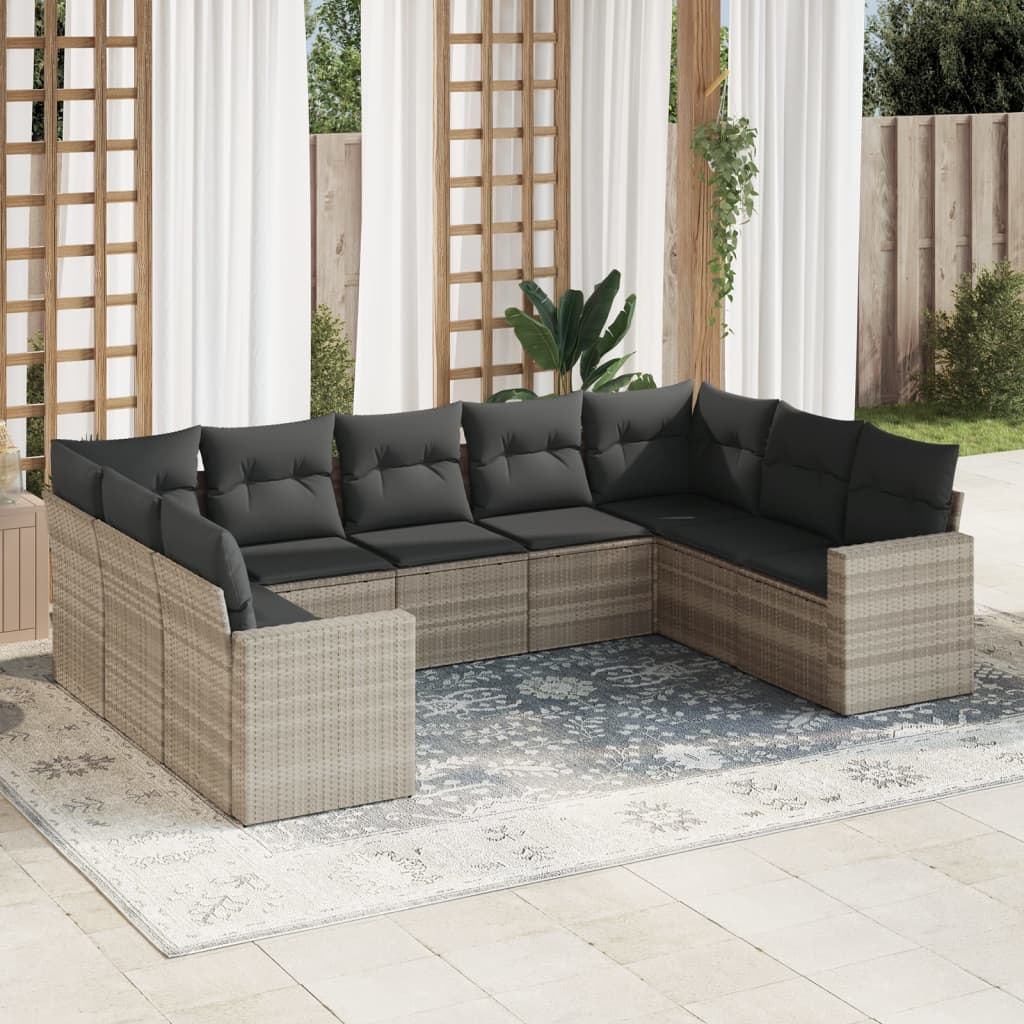 9-tlg. Garten-Sofagarnitur mit Kissen Hellgrau Poly Rattan 9-tlg. Garten-Sofagarnitur mit Kissen Hellgrau Poly Rattan