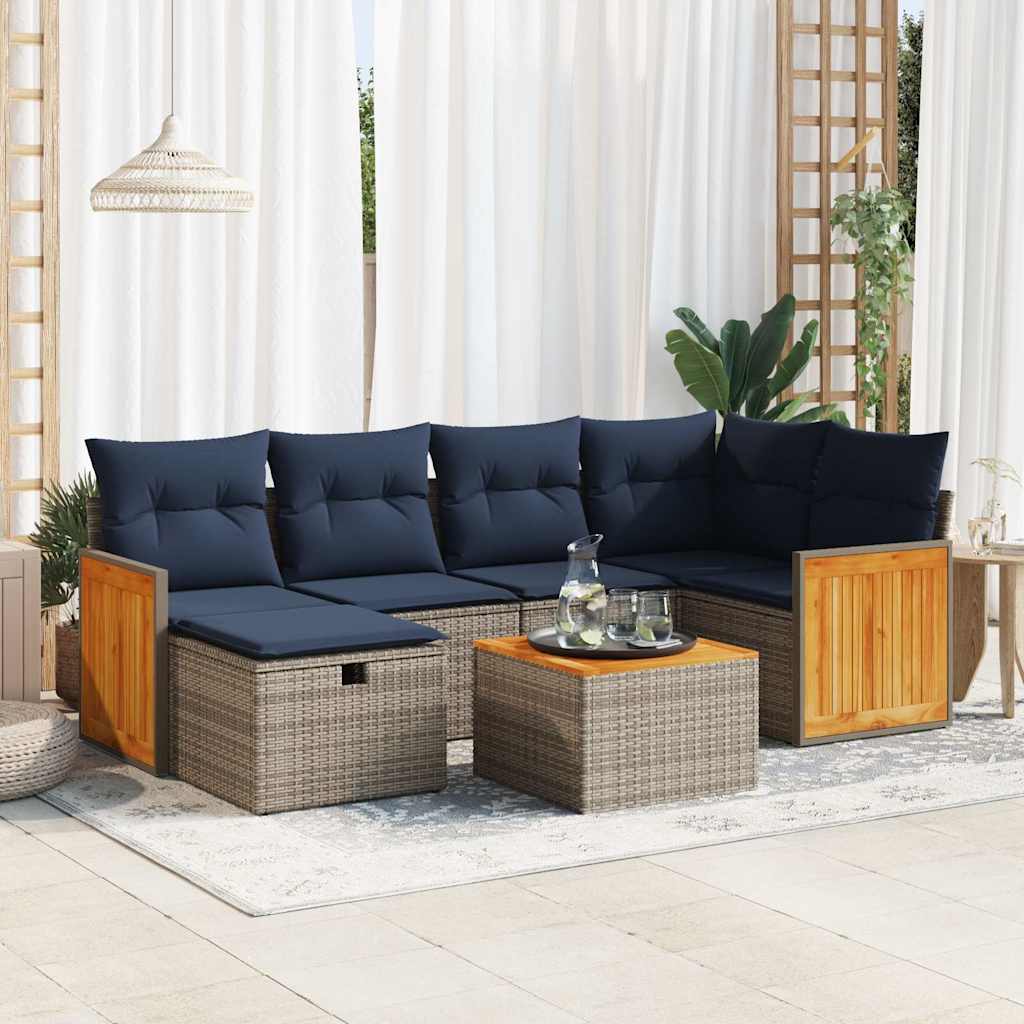 7-tlg. Garten-Sofagarnitur mit Kissen Grau Poly Rattan 7-tlg. Garten-Sofagarnitur mit Kissen Grau Poly Rattan