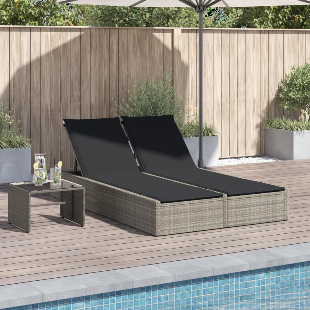 Doppel-Sonnenliege mit Kissen Hellgrau Poly Rattan Doppel-Sonnenliege mit Kissen Hellgrau Poly Rattan