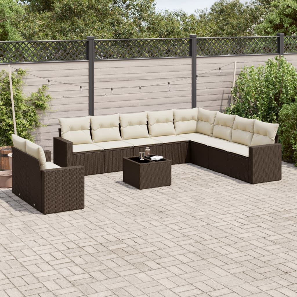 11-tlg. Garten-Sofagarnitur mit Kissen Braun Poly Rattan 11-tlg. Garten-Sofagarnitur mit Kissen Braun Poly Rattan