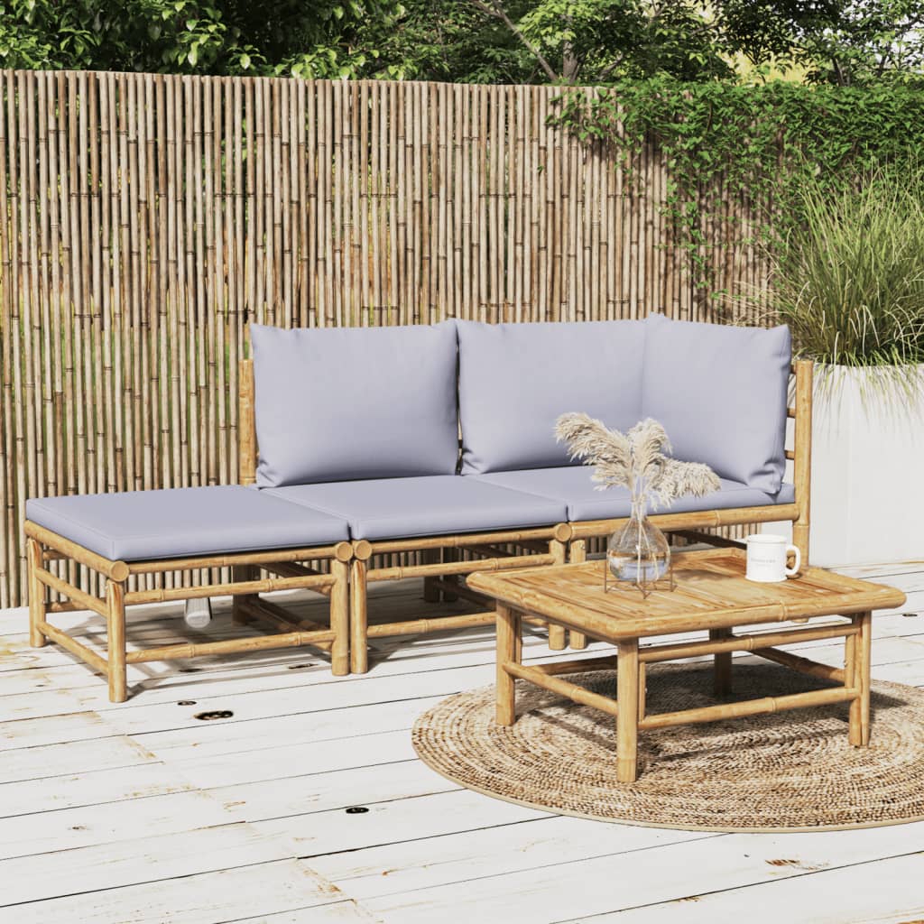 3-tlg. Garten-Lounge-Set mit Hellgrauen Kissen Bambus 3-tlg. Garten-Lounge-Set mit Hellgrauen Kissen Bambus