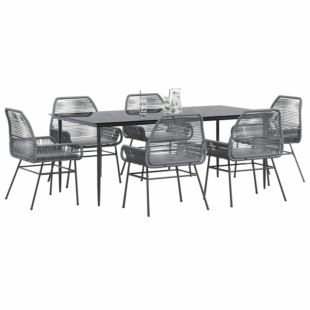 vidaXL 7-tlg. Garten-Essgruppe mit Kissen Grau Poly Rattan Glas