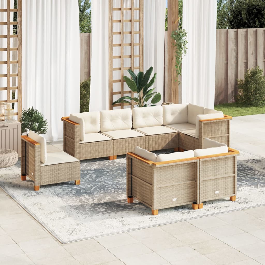 8-tlg. Garten-Sofagarnitur mit Kissen Beige Poly Rattan 8-tlg. Garten-Sofagarnitur mit Kissen Beige Poly Rattan