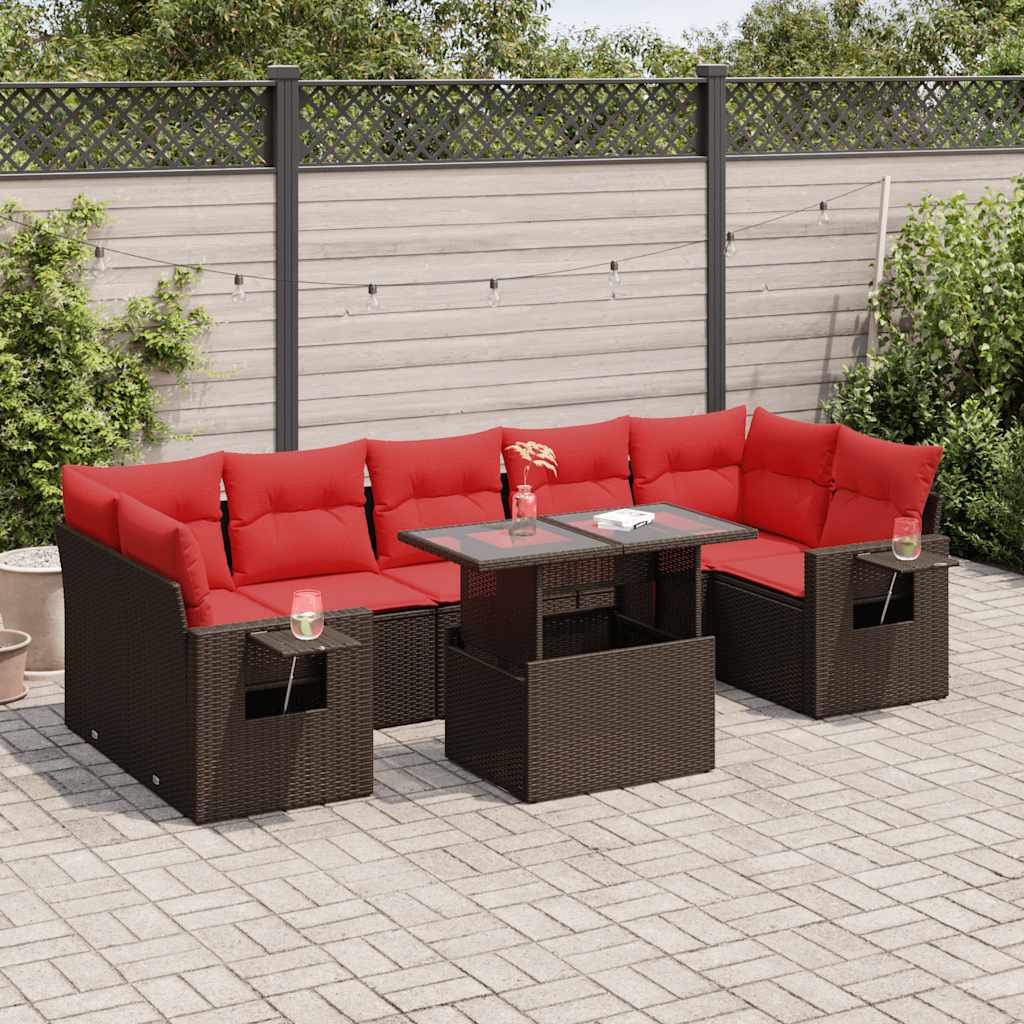 8-tlg. Garten-Sofagarnitur mit Kissen Grau Poly Rattan Akazie 8-tlg. Garten-Sofagarnitur mit Kissen Grau Poly Rattan Akazie