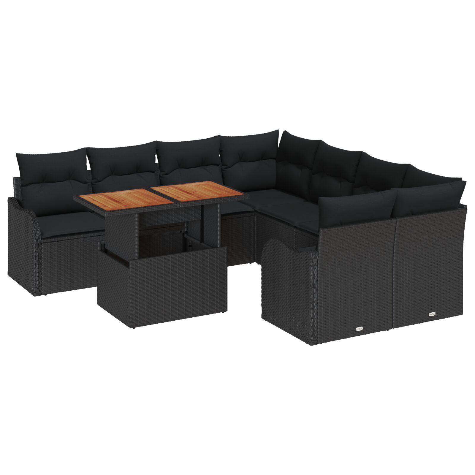 9-Teile Garten Sofa Set mit Kissen Schwarz Poly Rattan Akazie, 2-Sitzer Garten Sofa mit Kissen Schwarz Poly Rattan 9-Teile Garten Sofa Set mit Kissen Schwarz Poly Rattan Akazie, 2-Sitzer Garten Sofa mit Kissen Schwarz Poly Rattan