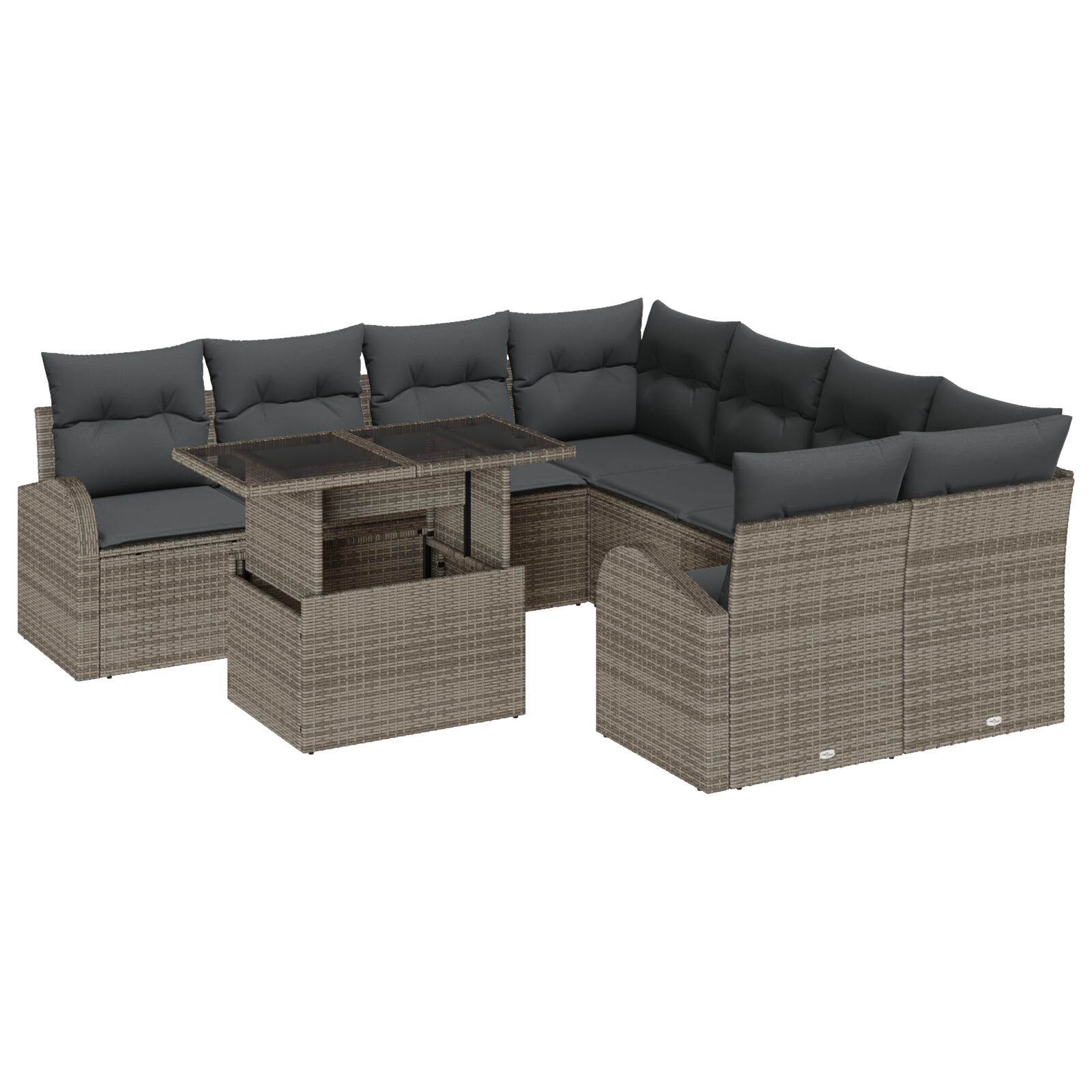 9-teiliges Garten Sofa Set mit Kissen Grau Poly Rattan, 2-Sitzer Garten Sofa mit Stauraum & Kissen Grau Poly Rattan 9-teiliges Garten Sofa Set mit Kissen Grau Poly Rattan, 2-Sitzer Garten Sofa mit Stauraum & Kissen Grau Poly Rattan