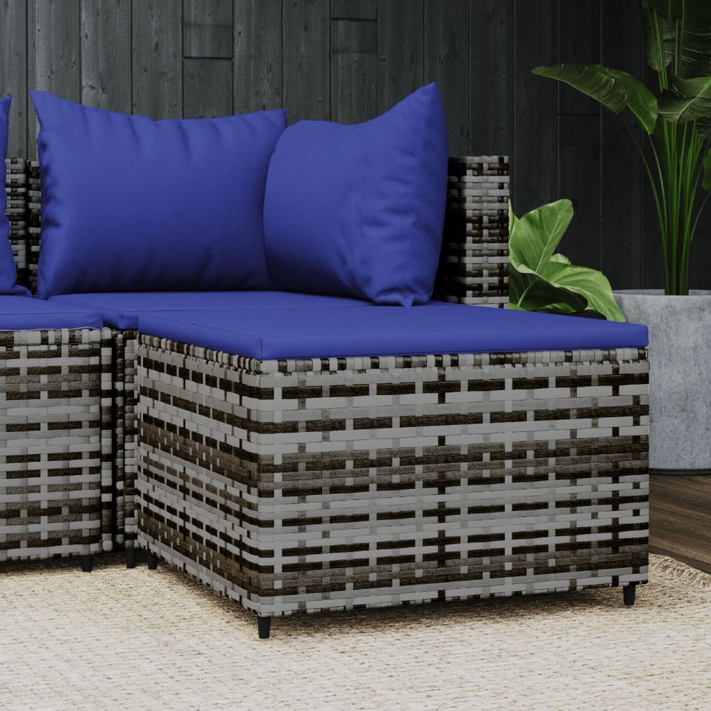 Gartenhocker mit Kissen Grau Poly Rattan Gartenhocker mit Kissen Grau Poly Rattan