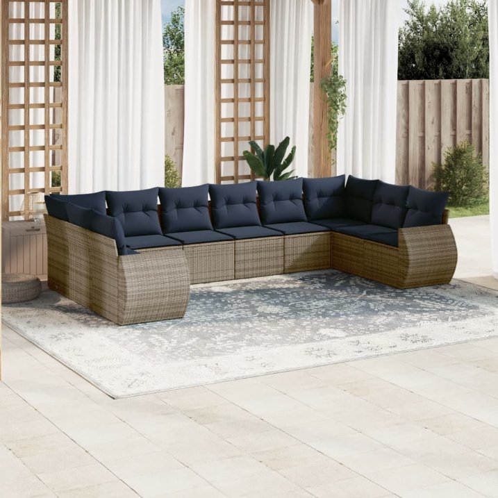 10-teiliges Gartensofa-Set mit Kissen, grau, Polyrattan 10-teiliges Gartensofa-Set mit Kissen, grau, Polyrattan