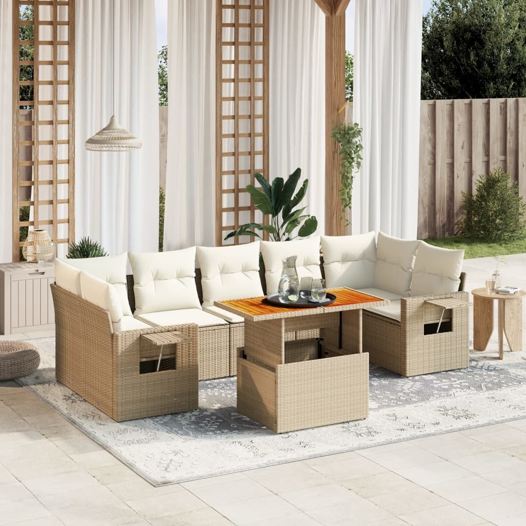 8-tlg. Garten-Sofagarnitur mit Kissen Beige Poly Rattan 8-tlg. Garten-Sofagarnitur mit Kissen Beige Poly Rattan