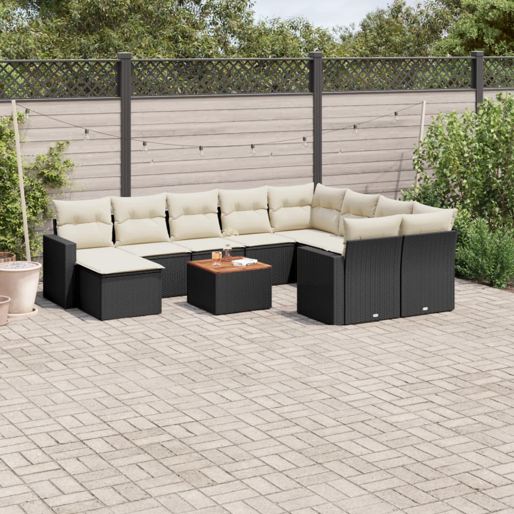 11-tlg. Garten-Sofagarnitur mit Kissen Schwarz Poly Rattan 11-tlg. Garten-Sofagarnitur mit Kissen Schwarz Poly Rattan